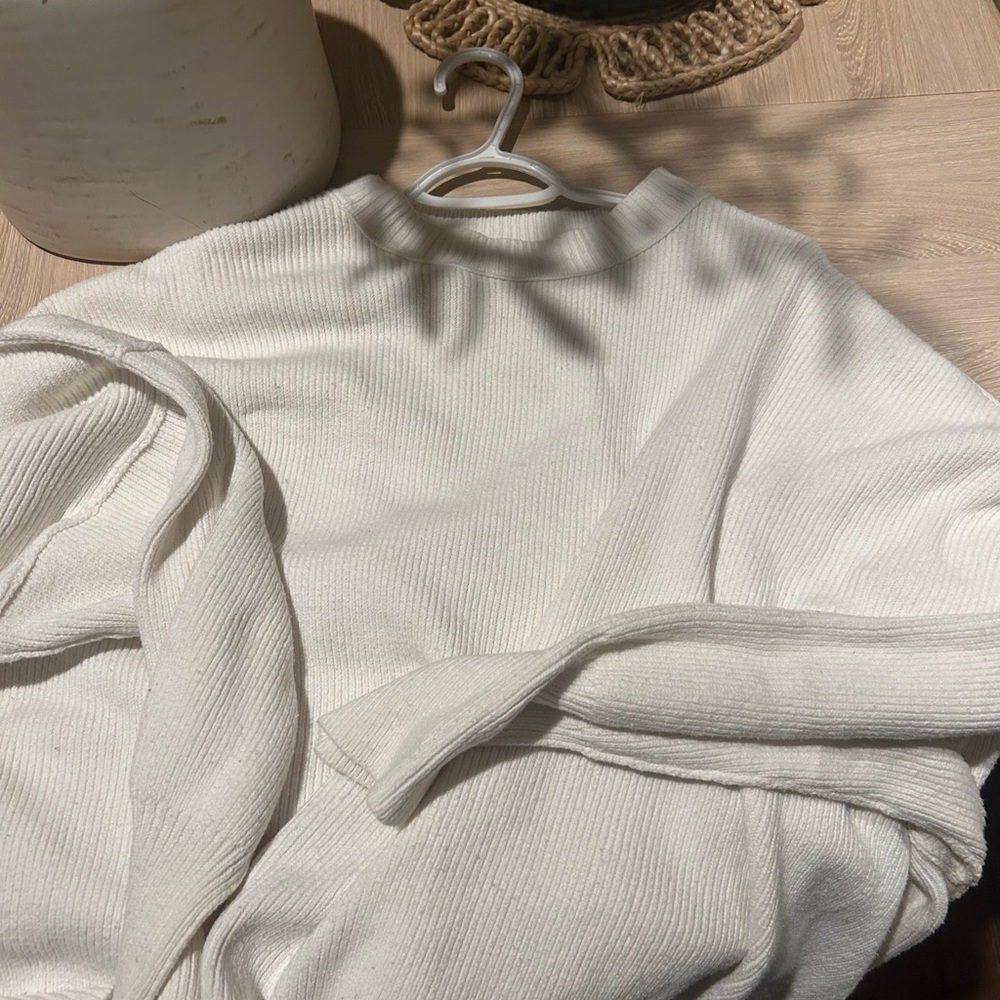 Free People Ivory Ribbed Knit Top